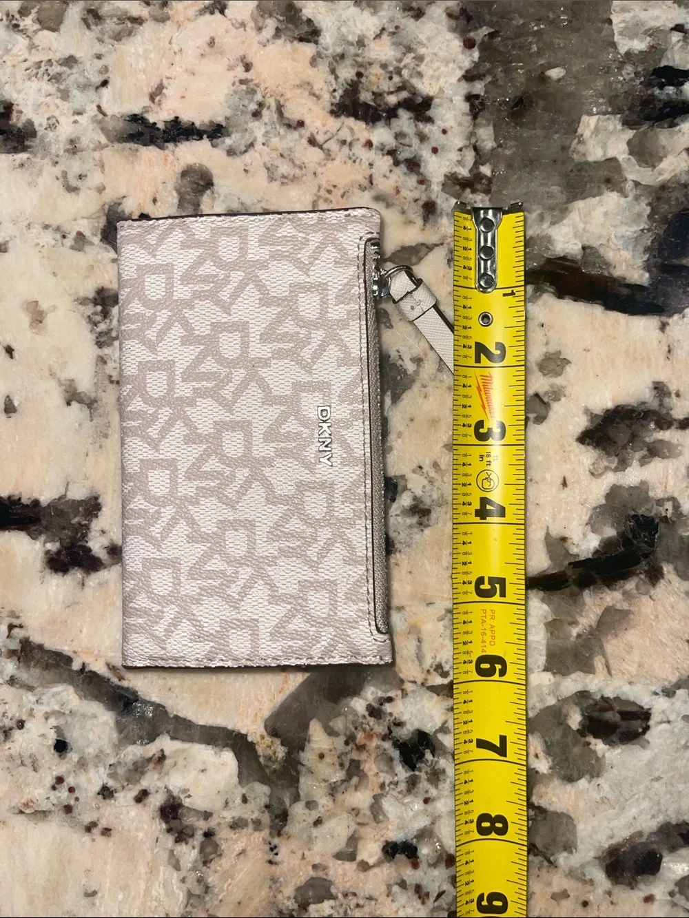DKNY Pale Pink Monogram Zip Card Pouch